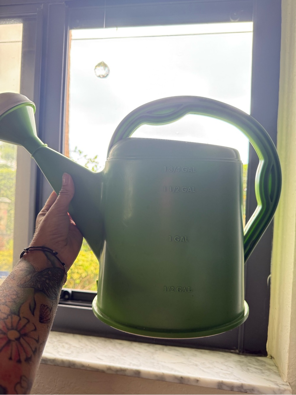 Green Plastic Watering Can with Measurement Markings - Picture 4 of 4